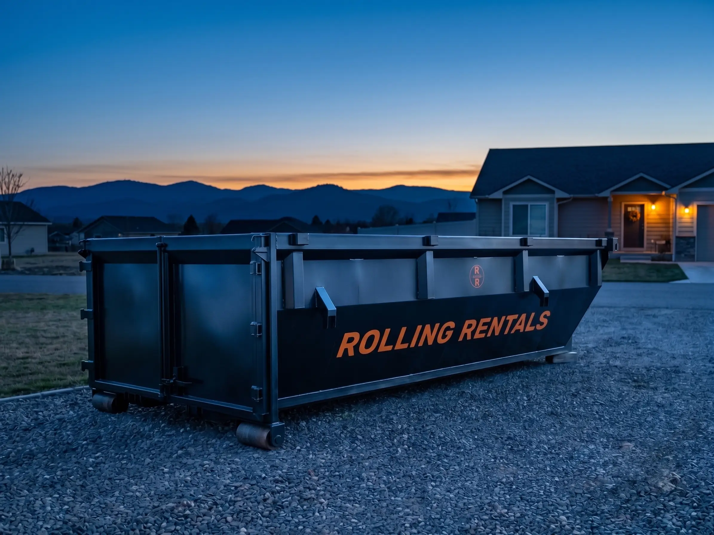 Rolling Rentals dumpster placed on a residential driveway in the Wenatchee Valley