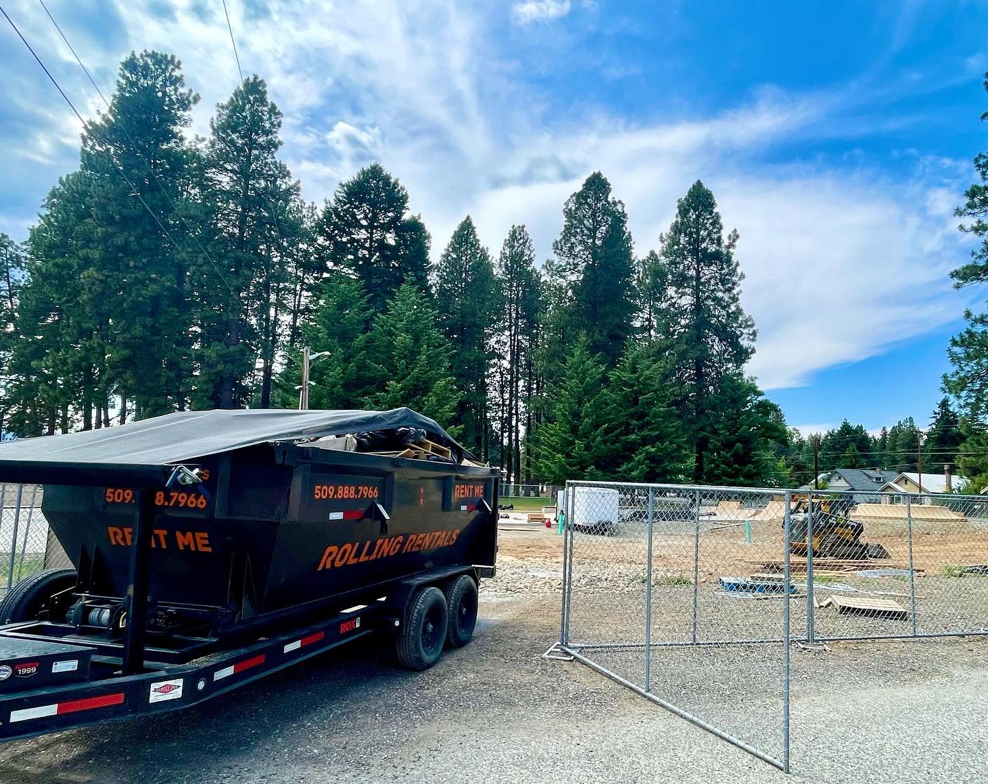 Rolling Rentals dumpster on an active construction site in Chelan County WA